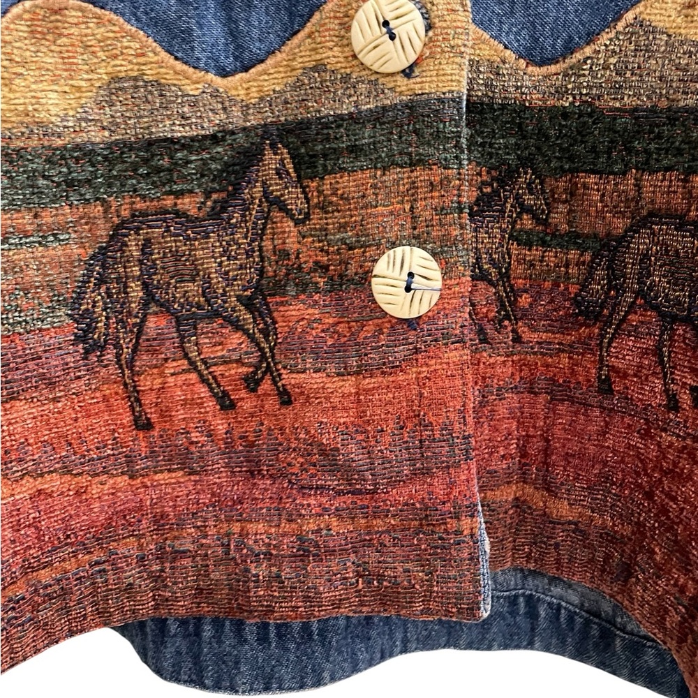 Vintage Don't Mess With Texas Prairie Themed Jean Jacket‎ with Horses Large - Picture 3 of 6